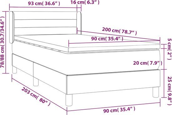 vidaXL Boxspring met matras stof crèmekleurig 90x200 cm