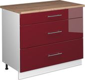 Vicco Keukenonderkast Fame-Line, Bordeauxrode hoogglans/Wit, 100 cm, WB Eik