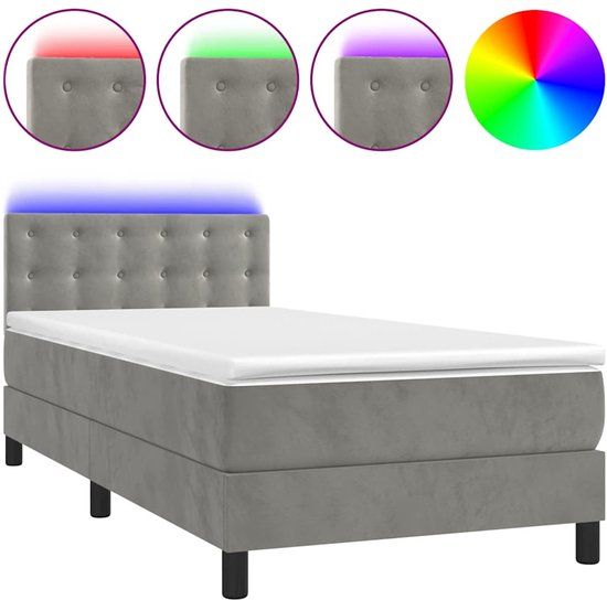vidaXL Boxspring met matras en LED fluweel lichtgrijs 80x200 cm