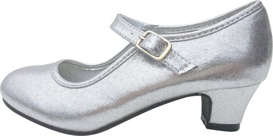 Spaansejurk NL Elsa schoenen zilver glossy /Spaanse Prinsessen schoenen-maat 24 binnenmaat 16 cm bij jurk