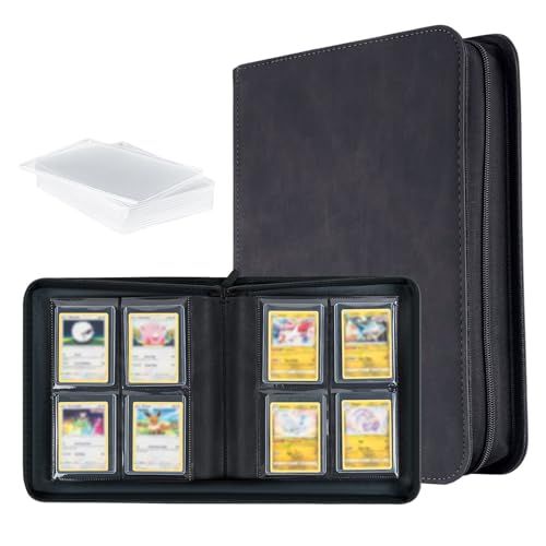 Tolesum Toploader Album voor verzamelkaarten 112 top loader met 4 vakken, 10 stuks 35PT toploader map voor TCG, MTG, verzamelalbum, zwart