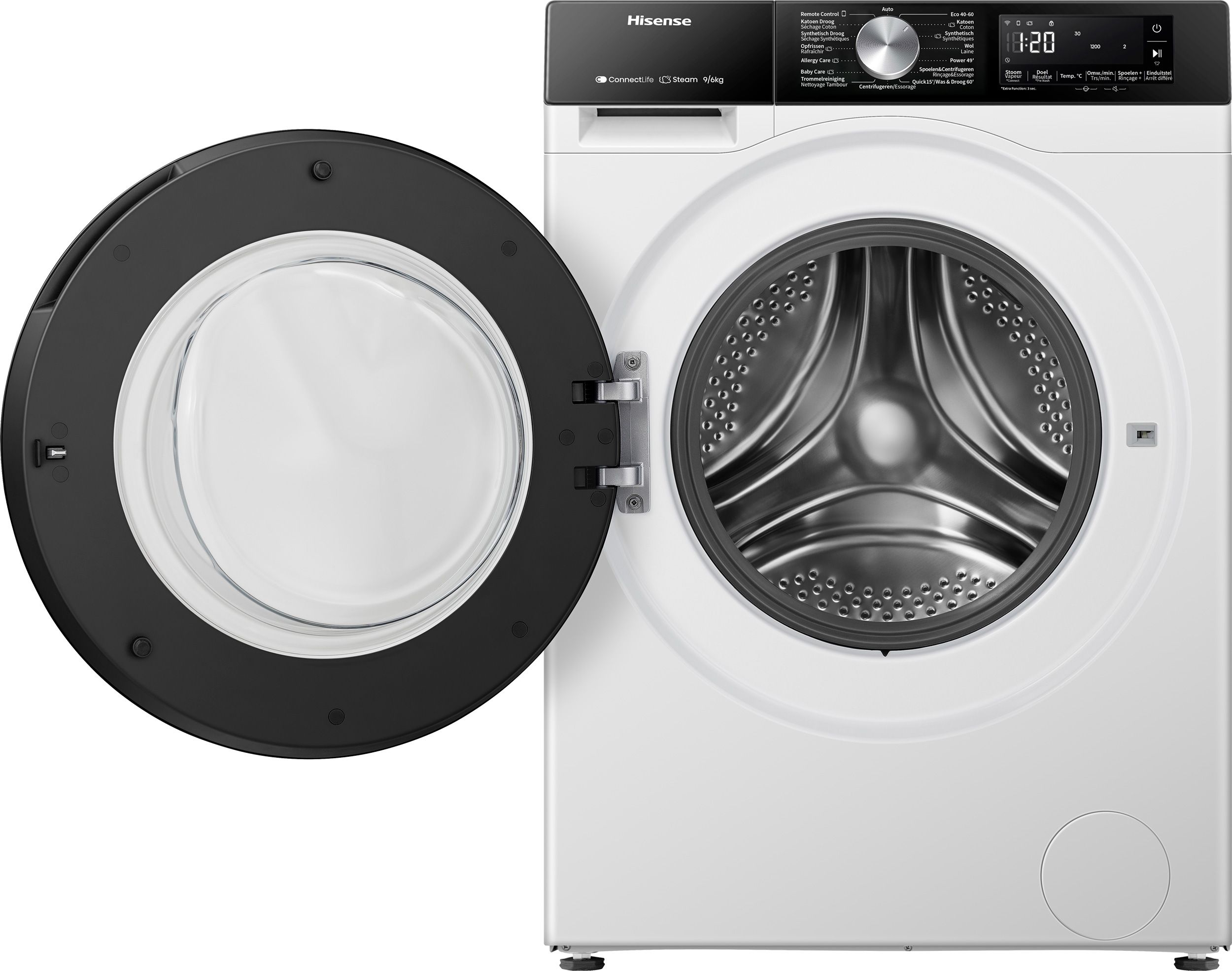 Hisense WD3S9043BW3 - Was-droogcombinatie - Energieklasse A - 9/6 kg - 1400 toeren - WiFi - Stoomfunctie - Wit