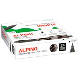 Alpino - Doos met 24 dot balpennen, zwarte inkt, design met intrekbaar systeem, zachte en antislip handgreep, 1 mm punt, hoogwaardige en sneldrogende inkt