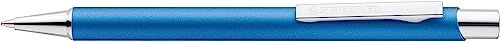 Staedtler Elance Intrekbare balpen, metalen behuizing, duurzaam, vervangbare vulling M, onuitwisbaar, blauwe inkt, 421 45-39 (blauw)