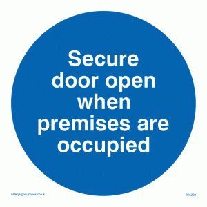 Viking Signs MA222-S85-V "Veilige deur open wanneer voorraden zijn bezet" teken, Vinyl, 85 mm H x 85 mm W