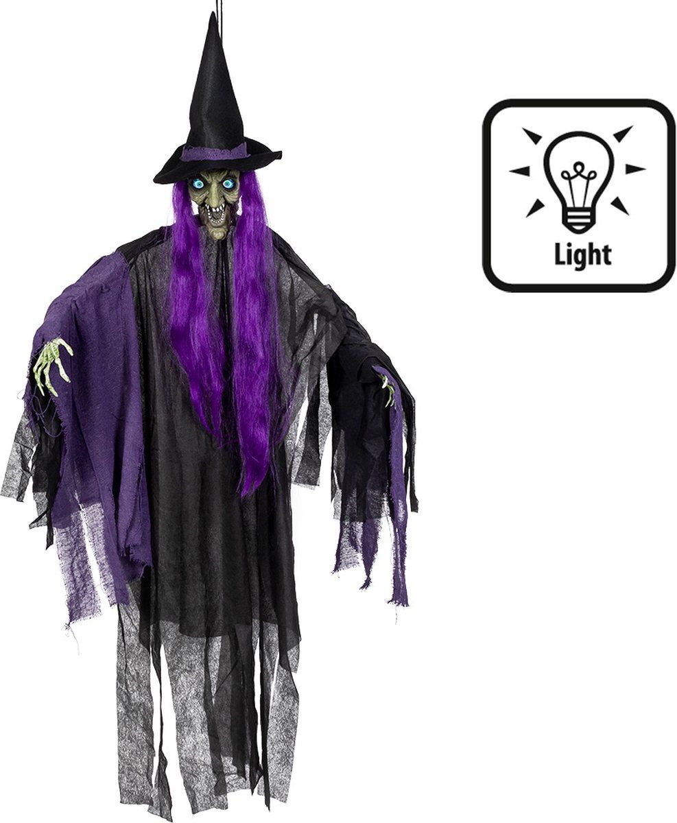 Boland 73092 - Hangende heks, 146 cm, hangende decoratie voor Halloween met licht, incl. batterijen