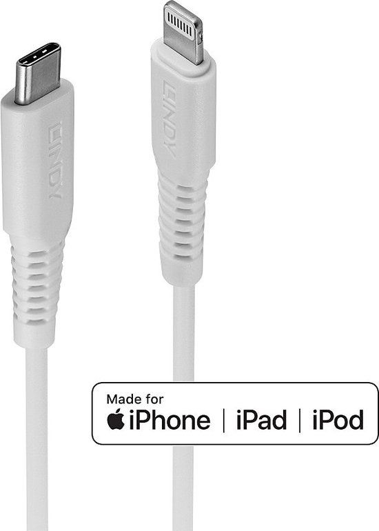 LINDY 31317 USB-kabel USB 2.0 Apple Lightning stekker, USB-C stekker 2.00 m Wit