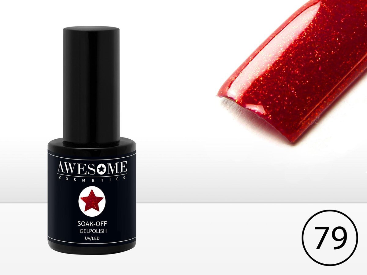 awes Awesome #79 Helder Rood/Fijne Glitter Gelpolish - Gellak - Gel nagellak - UV & LED