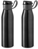 Merkloos / Sans marque Stricker Europe Aluminium waterfles/drinkfles met klepdop en handvat - 2x - zwart - 650 ml