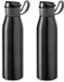 Merkloos / Sans marque Stricker Europe Aluminium waterfles/drinkfles met klepdop en handvat - 2x - zwart - 650 ml