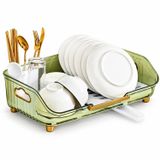 Velox Goods Égouttoir avec bac de récupération et bec verseur pivotant - Égouttoir à couverts - Égouttoir pour assiettes, verres et couverts - 44 x 28 cm - Vert