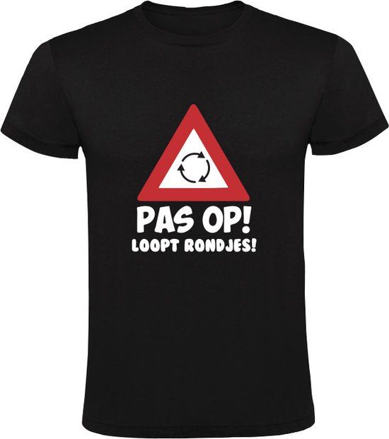 Sol's Pas op! Loopt rondjes! Heren T-shirt - Zwart - XL - Katoen