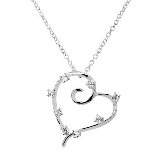 Montebello Ketting Anoda - Dames - Verzilverd - Zirkonia - Hart - 24 x 27 mm - 45 cm