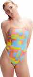 Speedo Womens Allover Digital Vback Disco Peach, Curious Coral, Bitter Lime, Curious Blue, Arctic Glass