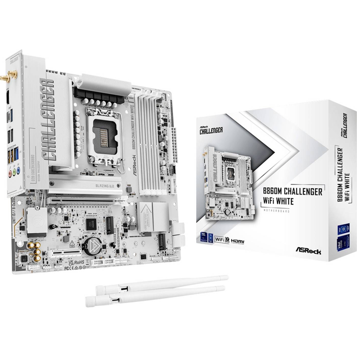 ASRock B860M Challenger WiFi White 1851 Moederbord Socket Intel LGA 1851 Vormfactor Micro-ATX Moederbord chipset Intel® B860
