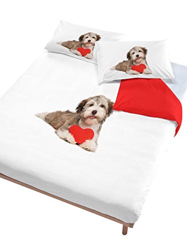 Italian Bed Linen Digital cp-dig-2p dekbedovertrek, 100% katoen, tweepersoonsbed 504 hond hart rood (250 x 200 cm + 2/52 x 82 cm) bruin
