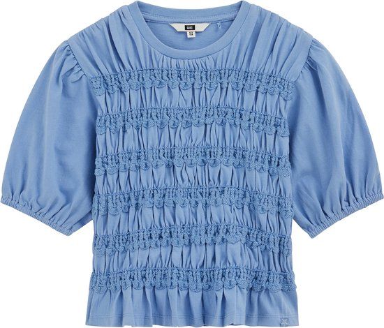 WE Fashion Meisjes T-shirt met smokdetail en embroideries