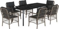 vidaXL 7-delige Tuinset met kussens poly rattan grijs