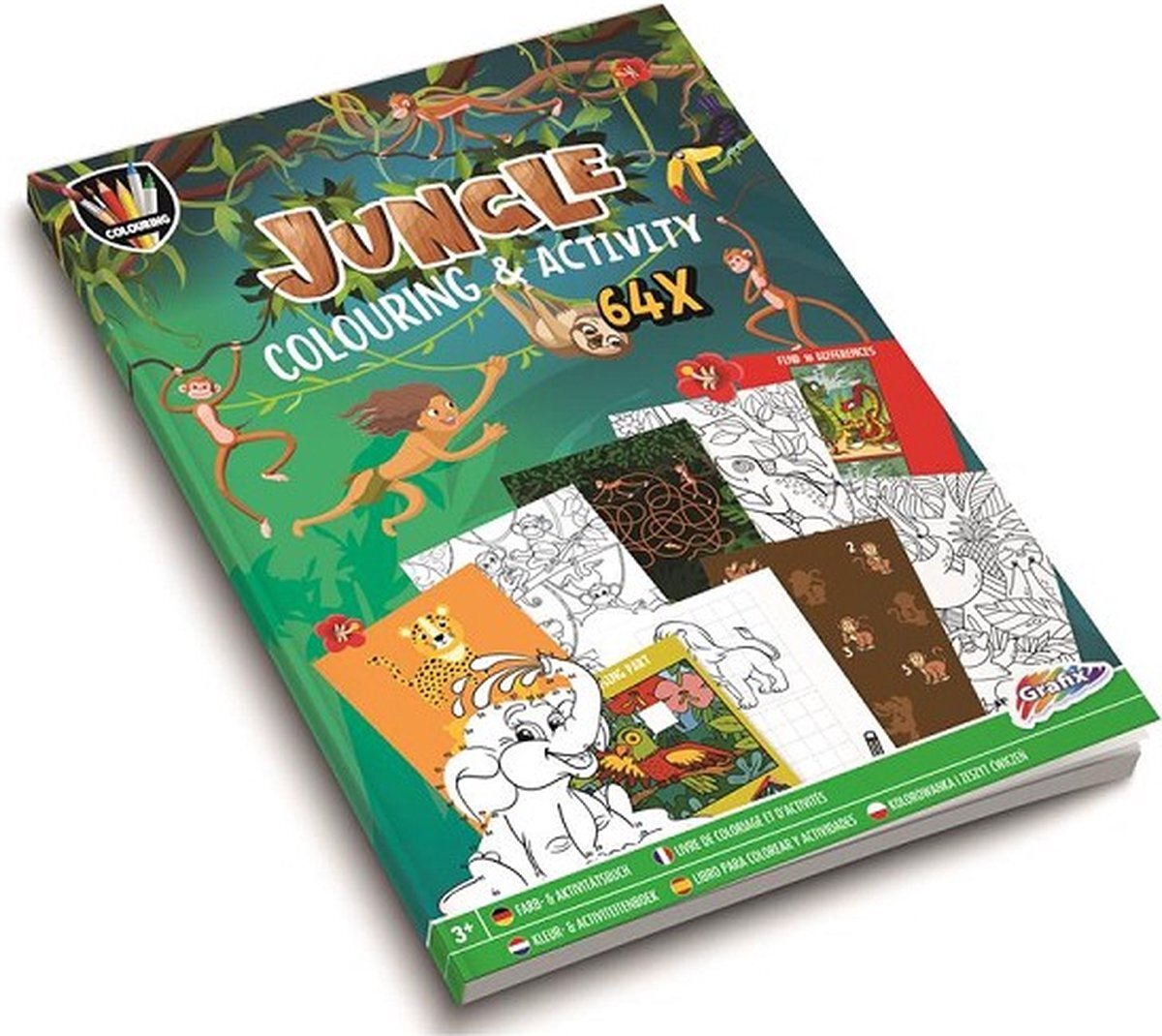 Grafix kleur- en activiteitenboek - Jungle - A4 - 64 pagina's - Kleurboek - Kinderen - Cadeau - Activiteiten - Boek - Meisjes - Jongens