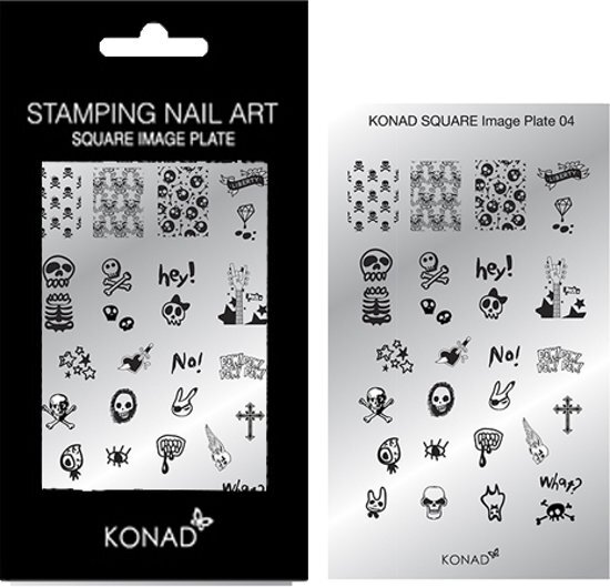 Konad Square nail stempel 04 met 28 ' SKULL ROCK N ROLL ' stempel motieven.