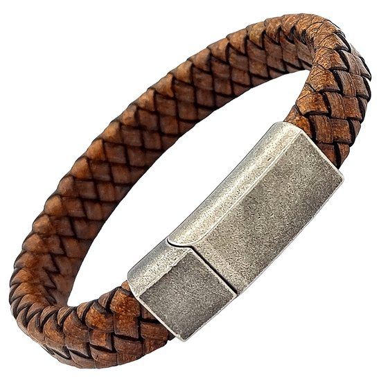 Rhylane Rough & Rucket Armband - Bruin Leer & Gepatineerd Staal - Maat S (18.5 cm)