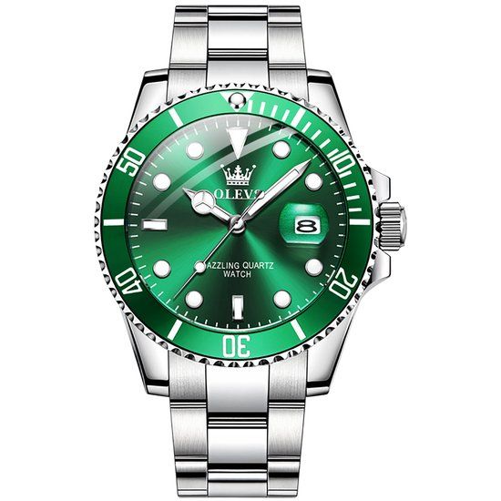 OLEVS Herenhorloge - Roestvrij Staal - Groen Zilver - Saffierglas - GWS OLEVS 5885 - 41mm