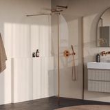 Brauer Oblivion - Inloopdouche - Helder Glas - 90 x 200 cm - met Zijwand 30 cm - incl. Glascoating - PVD Koper Geborsteld