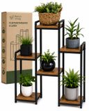 WDMT Industriële Plantenstandaard met 6 Lagen - 67 x 20 x 77 cm – Smal Plantenrek van Metaal en Hout - Bloemenrek – Staande Plantentafel voor Binnen en Buiten - Plantenmeubel – Zwart