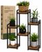 WDMT Support de plantes industriel avec 6 niveaux - 67 x 20 x 77 cm – Étagère à plantes étroite en métal et bois – Support de fleurs – Table à plantes sur pied pour intérieur et extérieur – Meuble à plantes – Noir