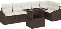 vidaXL Tuinbank Set 7-delig Bruin/Crème Polyrattan