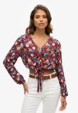 Superdry - Vintage top met geknoopte voorkant - Dames - Tops - 70s brown floral