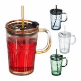 Relaxdays Drinkglazen met Handvat - Set van 4 - 450 ml - Met Deksel - Limonadeglazen - Glas