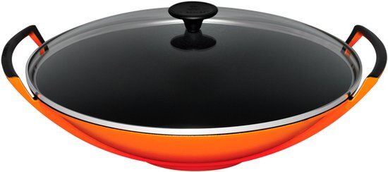 Le Creuset Gietijzeren wok met glazen deksel, Ø 36 cm, 4,5 liter, vulkanisch