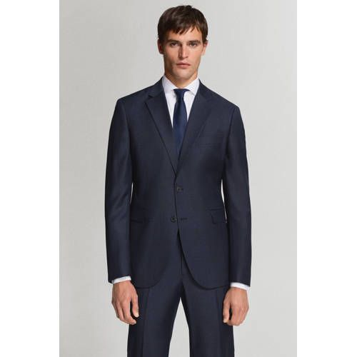 Mango Man wollen slim fit colbert - donkerblauw