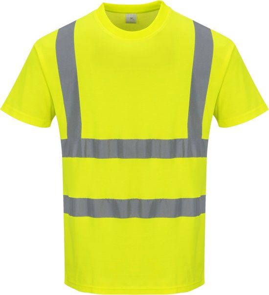 Portwest Katoen comfort T-shirt Geel met korte mouw en reflectie strepen Maat 3XL