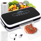 NutriChef Automatisch Sealingsysteem voor Voedselbehoud - Startpakket Inbegrepen, Compact Ontwerp, Getest in het Laboratorium, Modi voor Droge en Vochtige Voeding met LED-indicatoren, Zwart