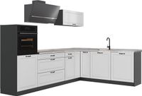 Vicco Hoekkeuken R-Line, Wit landelijk/Antraciet, 287 cm marmer werkblad