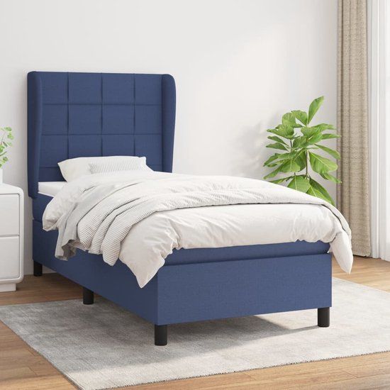 vidaXL Boxspring met matras stof blauw 80x200 cm