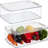 Relaxdays koelkast organizer - set van 2 - frigobakjes met deksel - 10,5 x 21 x 33 cm