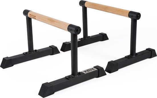 ZEUZ Houten Parallettes voor Calisthenics, CrossFit, Turnen & Gymnastiek – Push Up Grips Bar & Opdruksteun Hout - Fitness & Krachttraining – Metalen Frame met Antislip - 32 CM Hoog