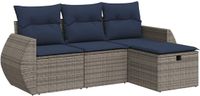 vidaXL 4-delige Loungeset met kussens Poly Rattan Grijs