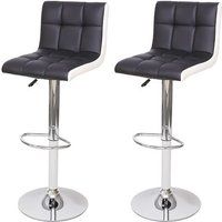 HWC Set van 2 barkrukken HWC-G87, barkruk barstoel, in hoogte verstelbaar ~ kunstleer zwart-wit, voet chroom