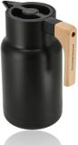 Discountershop Thermoskan 1 Liter met Houten Handvat – Dubbelwandige Isoleerkan voor Koffie, Thee, Soep en Warm Water – Koffiekan / Thermosfles voor Keukenaccessoires en Horeca