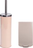 MSV Set brosse WC avec porte-balai/poubelle à pédale Napoli - métal/plastique - taupe/beige
