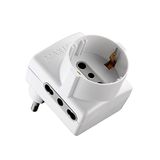 Energaline 70066 adapter met ruimtebesparende stopcontacten, 1 geaarde stopcontact en 2 stopcontacten voor twee Italiaanse stekkertypes 10/16 A, 230 V, wit