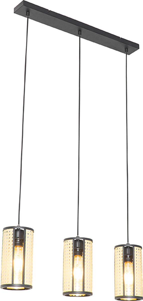 QAZQA Akira - Hanglamp - 3-lichts - Zwart - Rotan