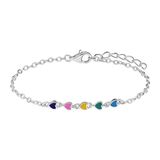 Lucardi - Kinder Zilveren armband gekleurde emaille hartjes - Armband - 925 Zilver - Zilverkleurig - 15 cm