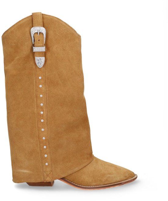Sacha Dames Beige suède cowboylaarzen met flap Maat 36