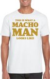 Bellatio Decorations Foute party t-shirt voor heren - macho man - wit - glitter goud - themafeest S