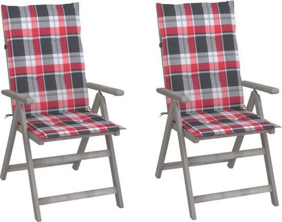vidaXL Tuinstoelen 2 stuks verstelbaar met kussens massief acaciahout